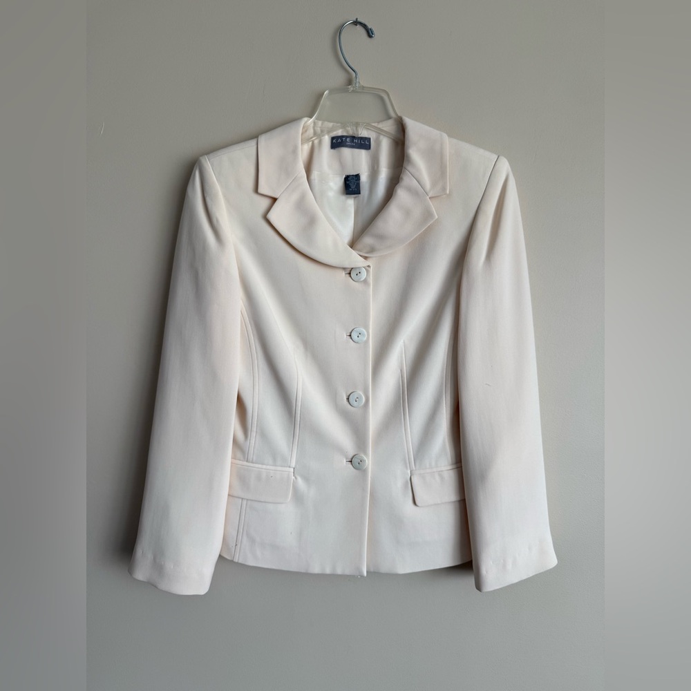 Kate Hill 100% Silk Light Yellow Blazer Suit Jacket Lined 8P Petite